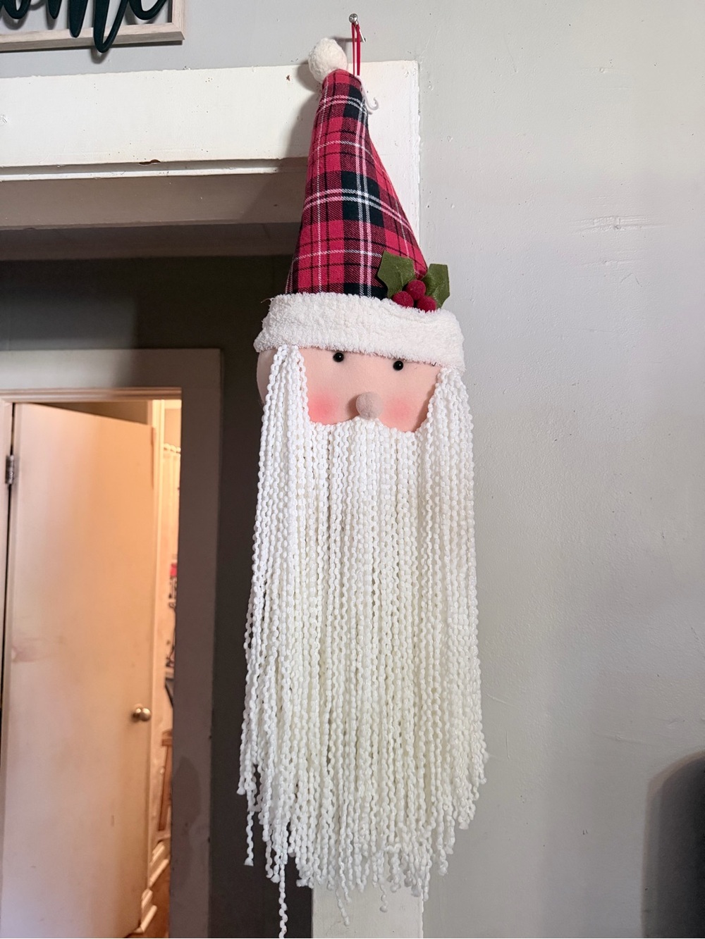 Holiday Hanging Santa Wall Décor - Pink Plaid & White